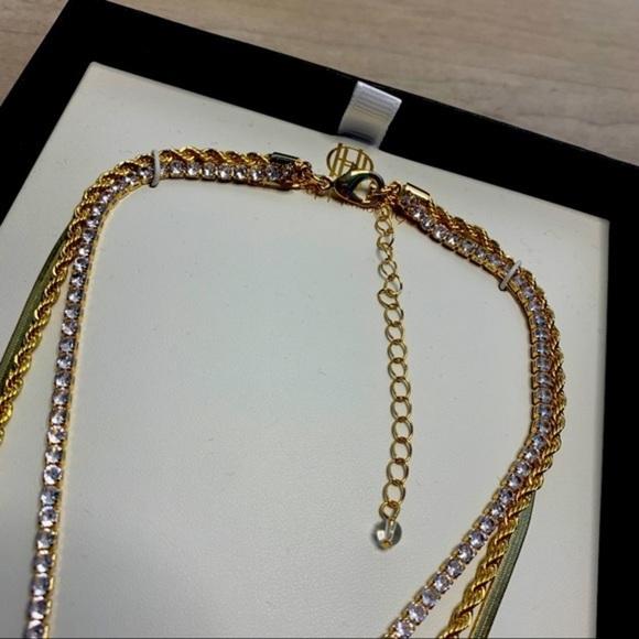 House of Harlow 1960 three chain layered necklace with rhinestones NWT - Picture 3 of 4